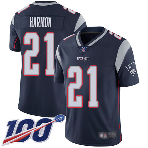 New England Patriots Football #21 100th Season Limited Navy Blue Men Duron Harmon Home NFL Jersey